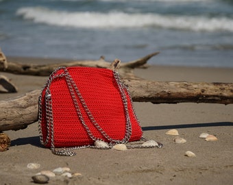 Handmade crochet bag red BIG