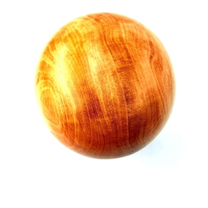 Wood Sphere, 14.5 cm Pear Art Object with Walnut Stand