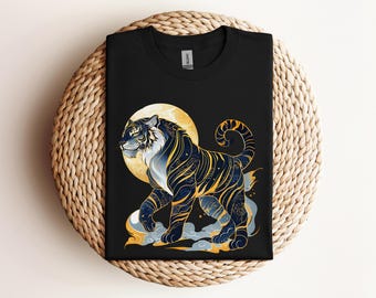 Camiseta de algodón Tigre Lunar, Año del Tigre, Diseño Celestial