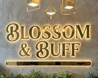 Custom Back lit Sign, Business Logo Sign, 3D LED Metal Letters, Personalized Office Sign, Illuminated Sign For Salon, Outdoor Shop Sign
