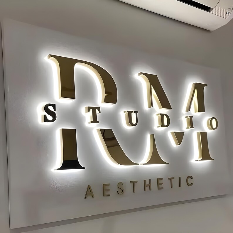 Custom Backlit Metal Sign, Salon Logo Sign, LED Reception Sign, 3D Business Signboard, Storefront Sign, Boutique Sign, Halo Lit image 9
