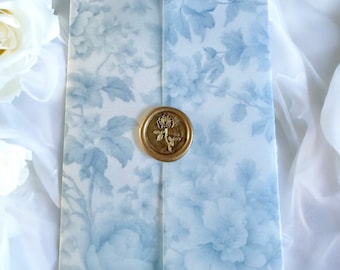 Sobre de vitela azul Toile Sobre de vitela 5x7 Sobre de vitela predoblado Azul francés Sobre de vitela azul Floral azul Sobre de vitela para guardar la fecha 5x7