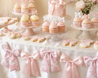 Coquette Baby Shower Backdrop Coquette Bow Baby Shower Decoration Bow Garland 1st Birthday Girl Party Bow Decor Gender Reveal Toile de Jouy