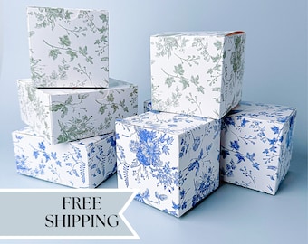 Caja de regalo de Toile, recuerdo de boda, embalaje de recuerdo de fiesta de Toile de Jouy, contenedor de recuerdo de novia de Toile francés, caja de recuerdo de despedida de soltera floral elegante