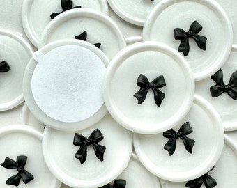 Pegatina de sello de cera con lazo negro para boda, lazo nupcial, invitación de boda, lazo de coqueta, pegatina de sello de cera negro, plano de asientos de boda, tarjeta de lugar con sello de cera
