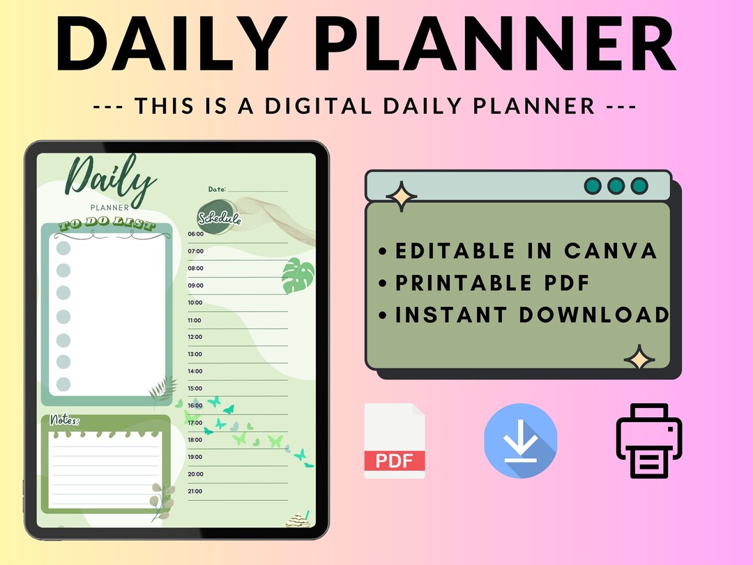 Editable Digital Daily Planner Printable Instant Download, Minimalist ...