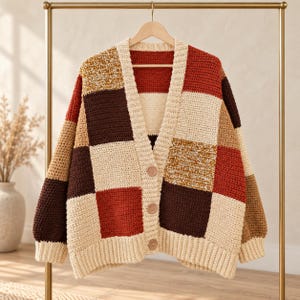 Patrón de ganchillo en PDF para cárdigan patchwork, suéter con bloques de color, regalo DIY para ella.