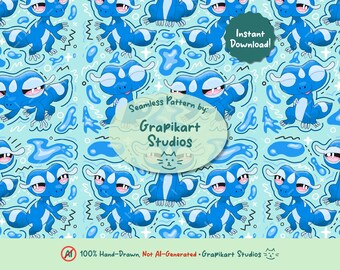 Water Pokemon Pattern Cute Pokémon-inspired Seamless Pattern | 300 DPI PNG JPG, Instant ...