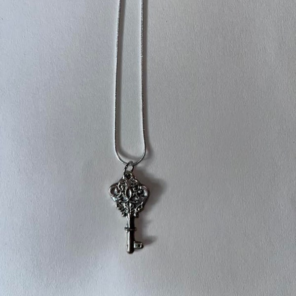 Skeleton Key Pendant Necklace - Sterling Silver Chain -