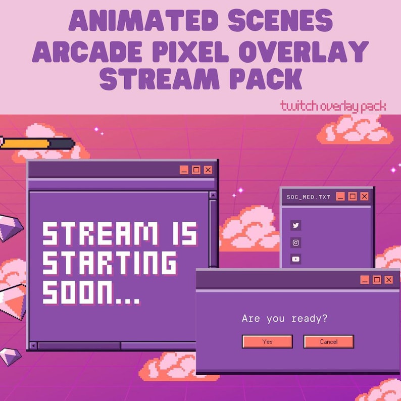 Stream Package Animated Stream Pack Overlay Arcade Pixel Twitch Streaming Package Cozy ...
