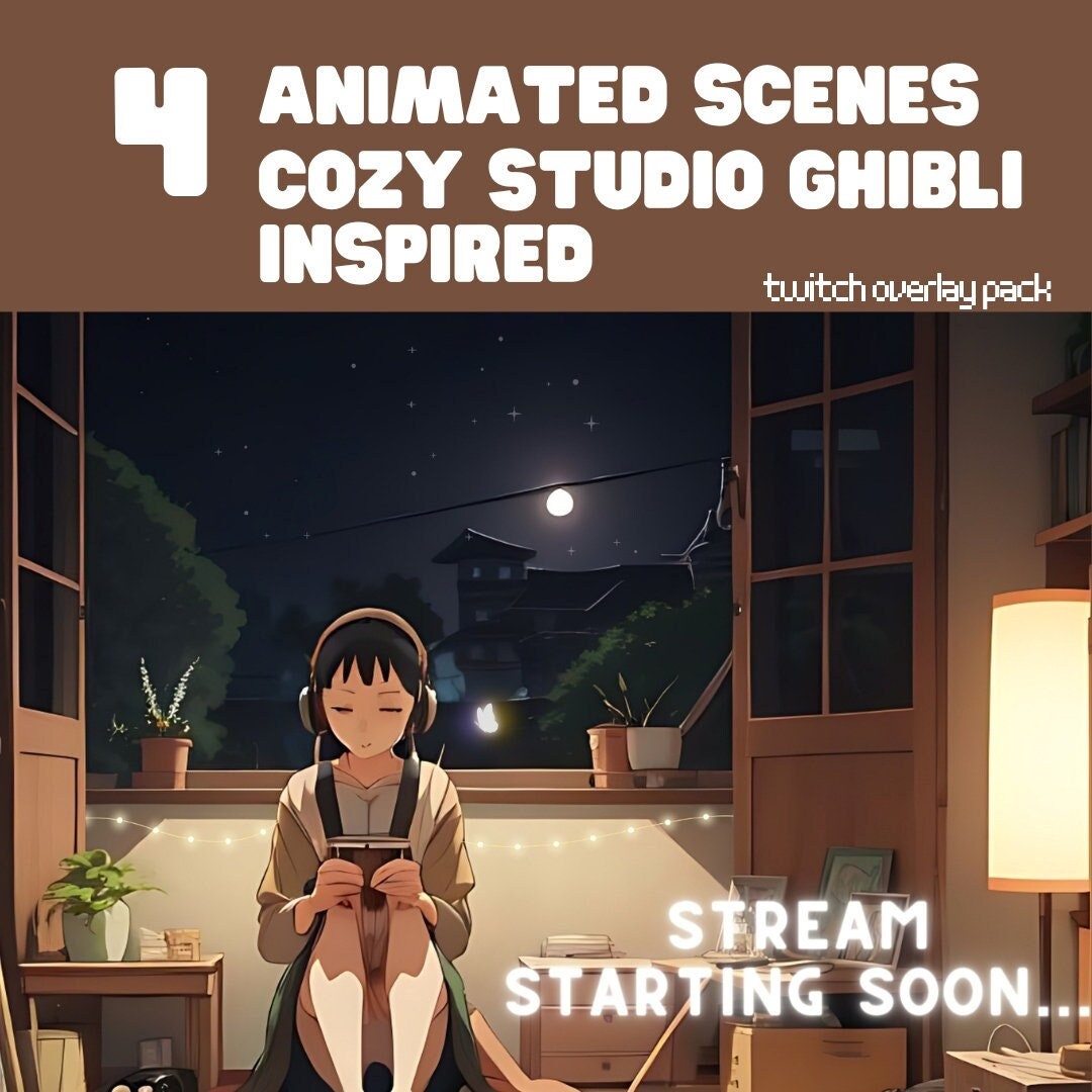 4x Animated Anime Twitch Streams Cozy Studio Ghibli Inspired