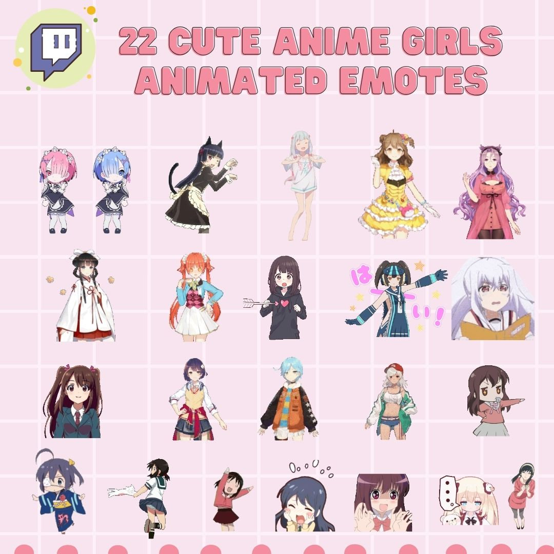 Animated Twitch Emote, Anime Girls Cute (full and half body) - Ready to Use for Streamers / Discord Emotes
