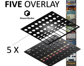 5 x Overlay for Akai Midimix. Choose any 5 Reason devices. Comes with Remote MIDI mapping for full functionality.