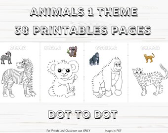 38 Animals Dot to Dot | Coloring Pages Kids and Toddlers | Connect the Dots | Dot-to-Dot Activity Pages | Digital Coloring Printable