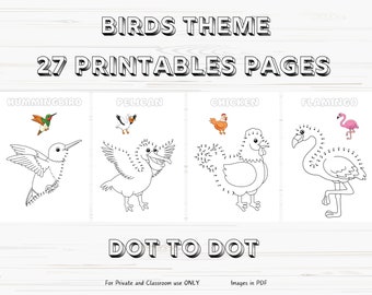 27 Bird Dot to Dot | Coloring Pages Kids and Toddlers | Connect the Dots | Dot-to-Dot Activity Pages | Digital Coloring Printable