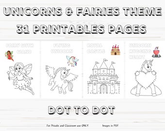 31 Unicorns & Fairies Dot to Dot | Coloring Pages Kids | Connect the Dots | Dot-to-Dot Activity Pages | Digital Coloring Printable