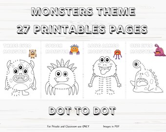 27 Monsters Dot to Dot | Coloring Pages Kids and Toddlers | Connect the Dots | Dot-to-Dot Activity Pages | Digital Coloring Printable