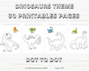 30 Dinosaur Dot to Dot | Coloring Pages Kids and Toddlers | Connect the Dots | Dot-to-Dot Activity Pages | Digital Coloring Printable