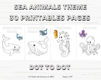30 Sea Animal Dot to Dot | Coloring Pages Kids and Toddlers | Connect the Dots | Dot-to-Dot Activity Pages | Digital Coloring Printable