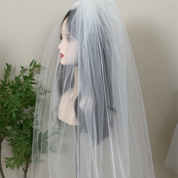 Double-layer Wedding Veil, Simple Bridal Veil, Blusher Veil, Wedding Accessories, Tulle Veil, Bridal Comb Veil
