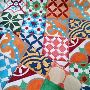 Sicilian fabric, 280cm width, cotton and poliester. Mixed Sicily majolica, Caltagirone style, for your home and outdoor decor, only here!