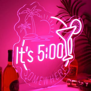 Neonreclame It's 5 O'clock Somewhere| Bord cocktailbar| Custom barneonlicht| Neonreclame Tikibar| Feestdecoratie thuisbar| Neonreclame strand