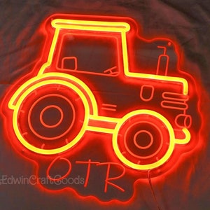 Personalized Tractor Kids Name Neon Sign| Boys Room Decor| Green Farm Tractor Sign| Children&#39;s Night Light| Playroom Truck Vehicles
