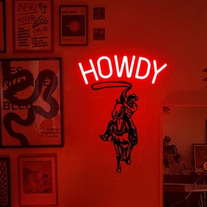 Howdy Cowboy Neon Sign| Wild Western Neon Sign| Cowboy room decor| Western Aesthetic | Texas Cowboy Gift| Ranch Wall Decor| Cowboy Gift