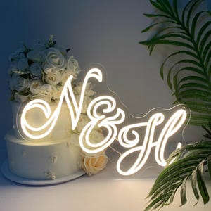 Custom Wedding Initials Neon Sign:Minimalist Wedding Monogram light decor