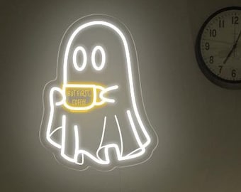 Ghost Coffee Neon Sign: Spooky Halloween Decor