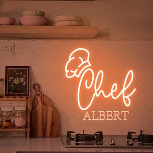 Custom Chef Hat Name Neon Sign|  Customized Kitchen LED Sign| Kitchen Wall Hanger Sign| Kitchen Wall Decor| Chef Birthday Gift|New home gift