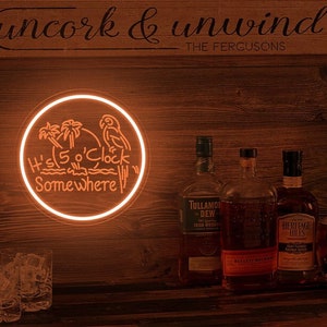 It&#39;s 5 O&#39;clock Somewhere Neon Sign| Cocktail Bar Sign| Custom Bar Neon Light| Tiki Bar Neon Sign| Home Bar Party Decor| Beach Neon Sign