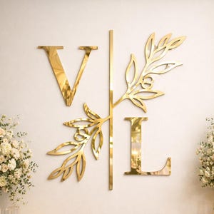 Custom Wedding Initials Sign,Custom Acrylic Initials Sign,Wedding Backdrop Sign,Personalized Couple Name Sign, Botanical Wedding Decor