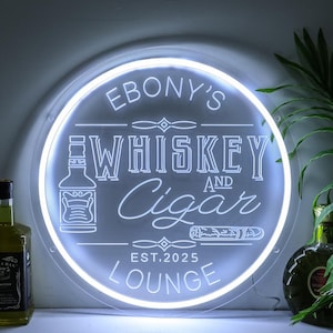 Benutzerdefiniertes Whisky und Zigarren Lounge Zeichen, Whisky-Liebhaber Geschenk, Neon Bar Dekor, LED-Schild für Hausbar, Mannhöhle Zeichen, Hausbar Dekor, Whisky Zeichen