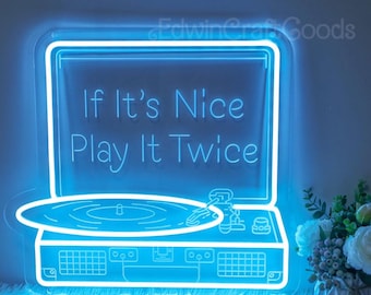 If It's Nice Play It Twice Record Neon Sign, Music Wall Sign, Studio Wall Decoration, Music room wall art, Vintage Record Wall Sign