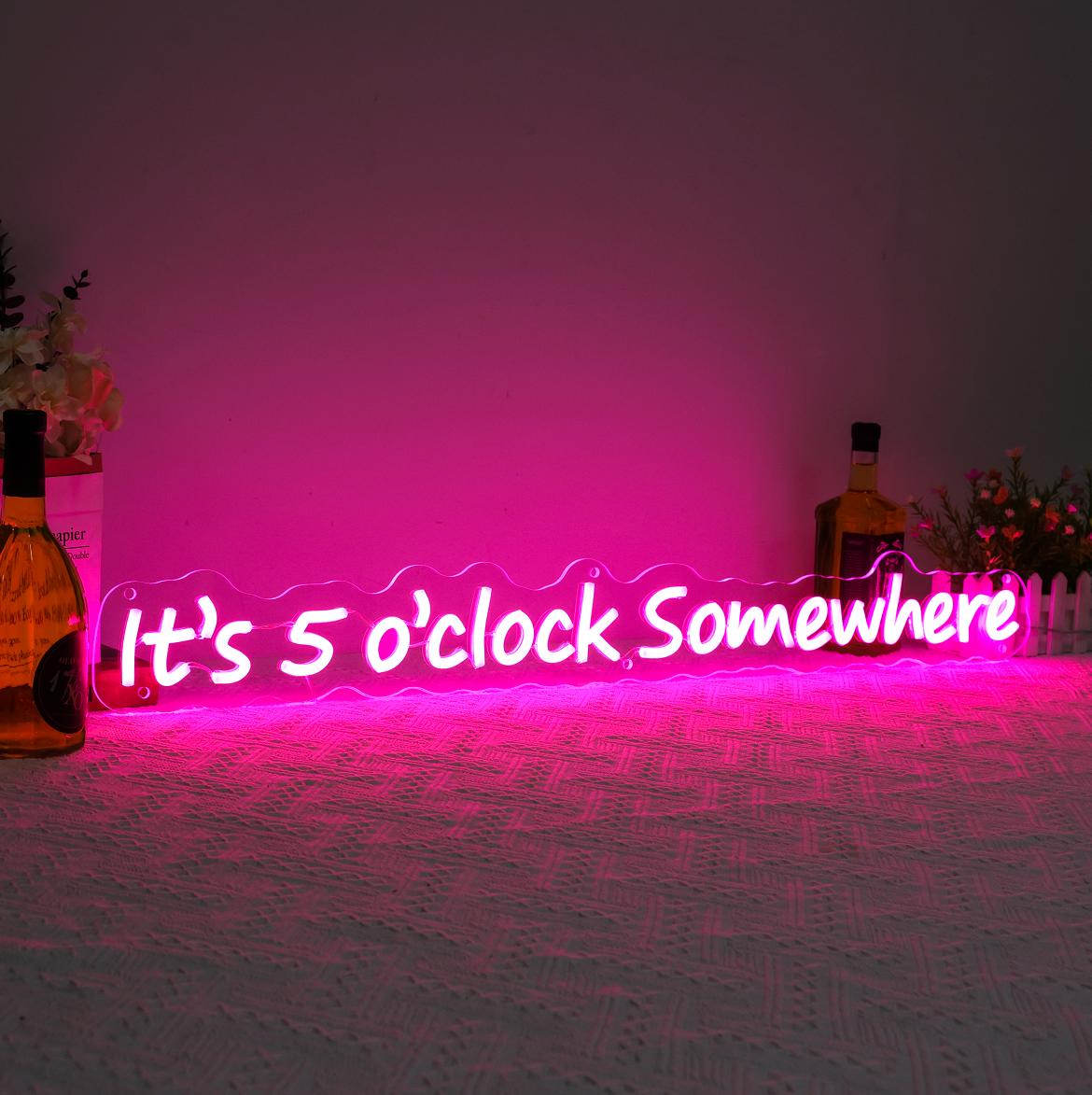 It's 5 o'clock Somewhere Neon Sign, Bar Led Neon Sign, Cocktail Bar decor, Fantasy LED Art decor,Home Bar Decor, Tiki Bar Wall Art Quote