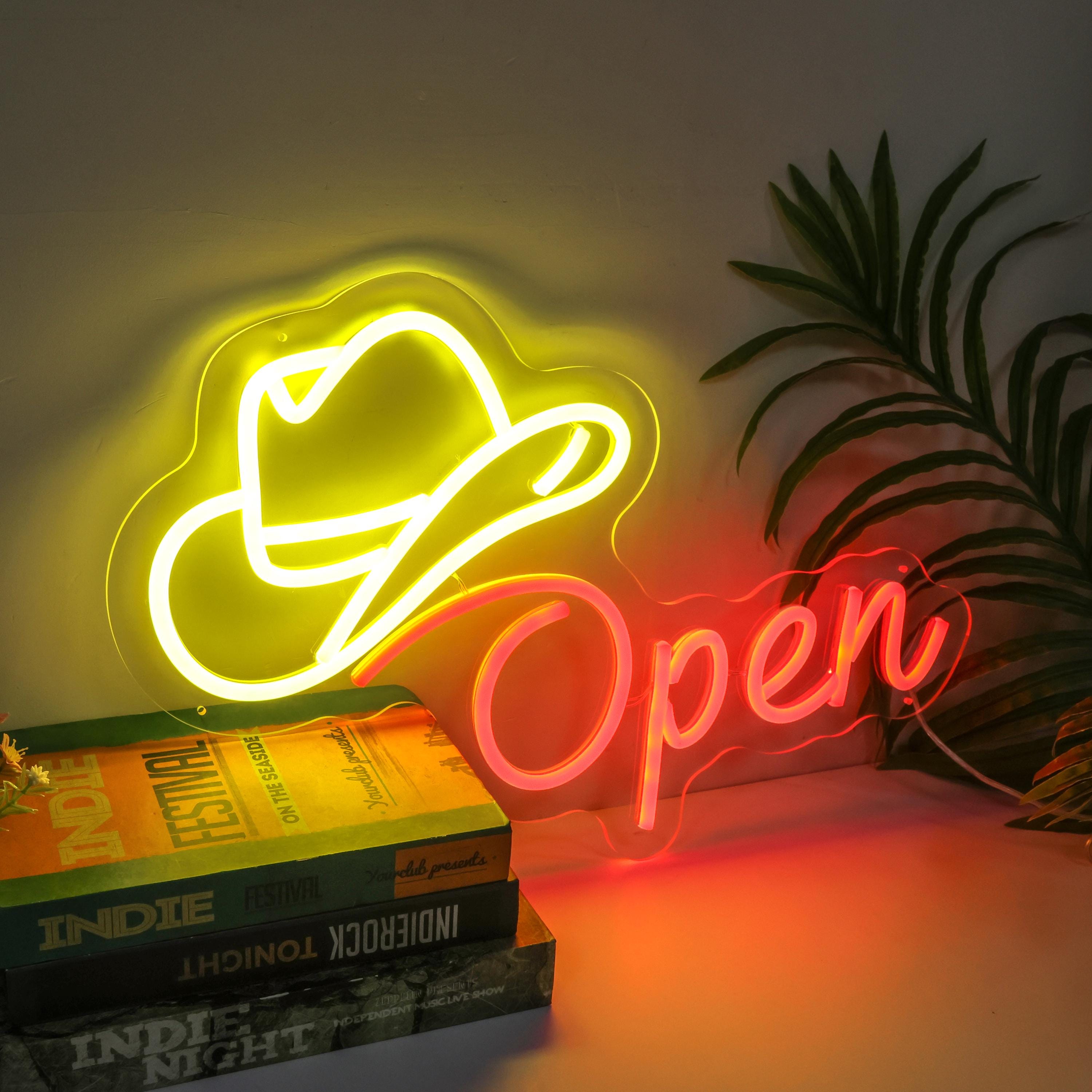 Cowboy Hat OPEN LED Neon Sign: Western Bar Decor,christmas Gifts