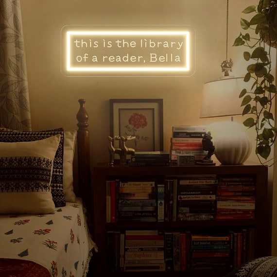 Home Library Neon Sign: Bookworm LED Light, Bookish Decor