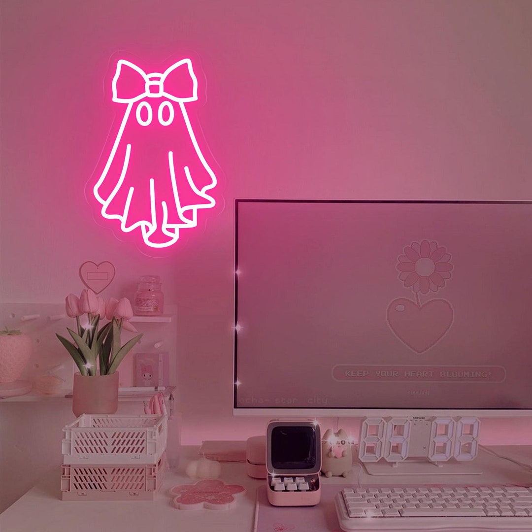 Coquette Ghost Neon Sign | Cute Boo Sign | Girly Coquette Bow Decor ...
