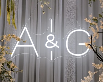 Custom Initials Neon Wedding Sign,Couple Initials LED Neon,Last Name Neon Sign,Minimalist Wedding Party Backdrop Wall Decor,Gift For Lover