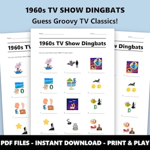 1960er Jahre TV-Show Dingbats Bild Quiz: Lustiges Quiz zum Ausdrucken für Partys (Instant PDF Download) Bild 1