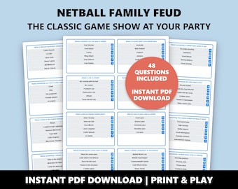 Netball Family Feud Party Game: Printable Survey Cards (Instant PDF Download)