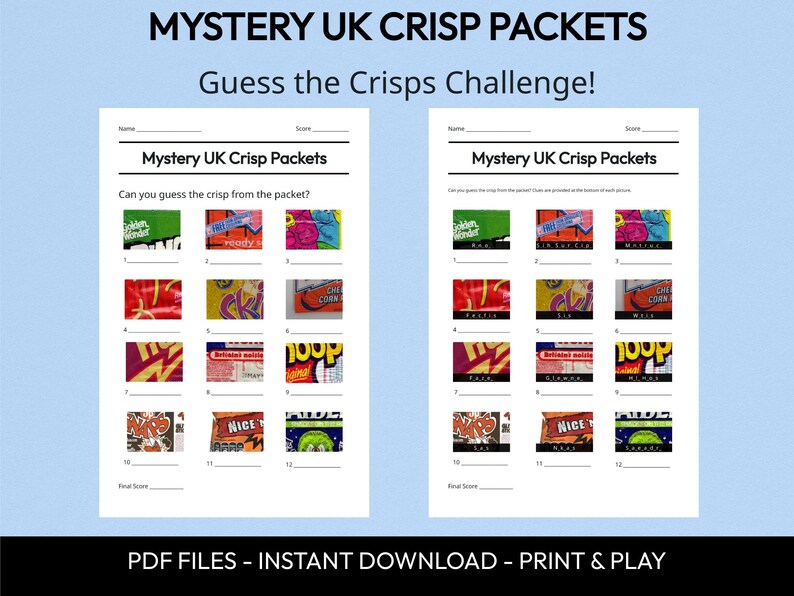 UK Crisp Packets Picture Quiz, afdrukbare trivia-game (direct downloaden) afbeelding 2