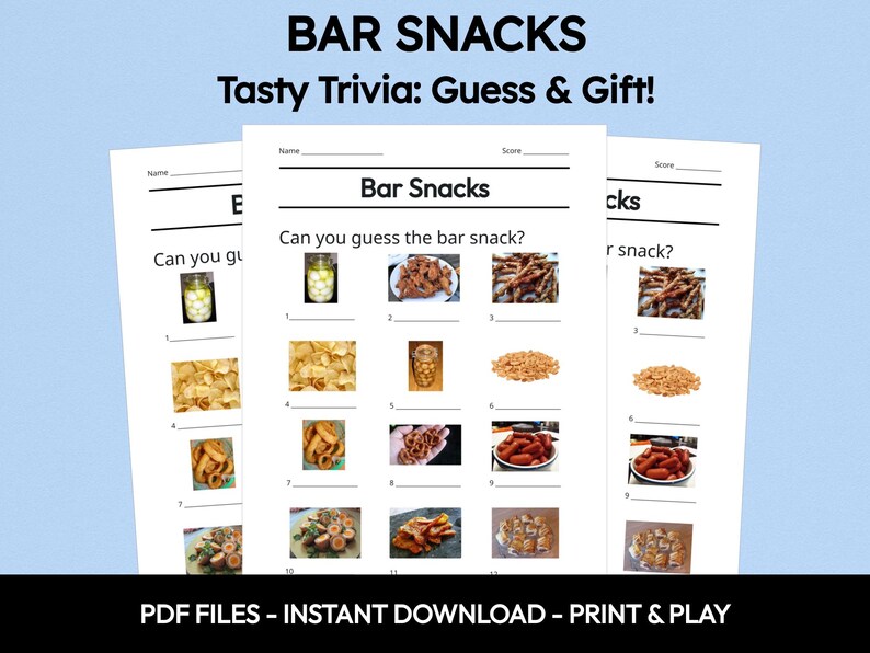 Bar Snacks Bilder Quiz: Druckbares Pub Quiz Spiel (PDF Download) Bild 1