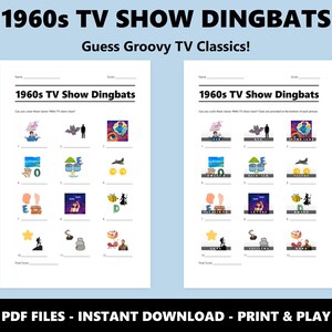 1960er Jahre TV-Show Dingbats Bild Quiz: Lustiges Quiz zum Ausdrucken für Partys (Instant PDF Download) Bild 2