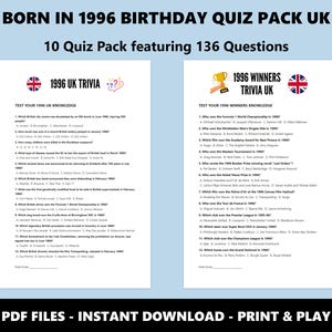 30e verjaardag UK Quiz Pack: Born in 1996 Trivia-bundel (directe pdf-download) afbeelding 5