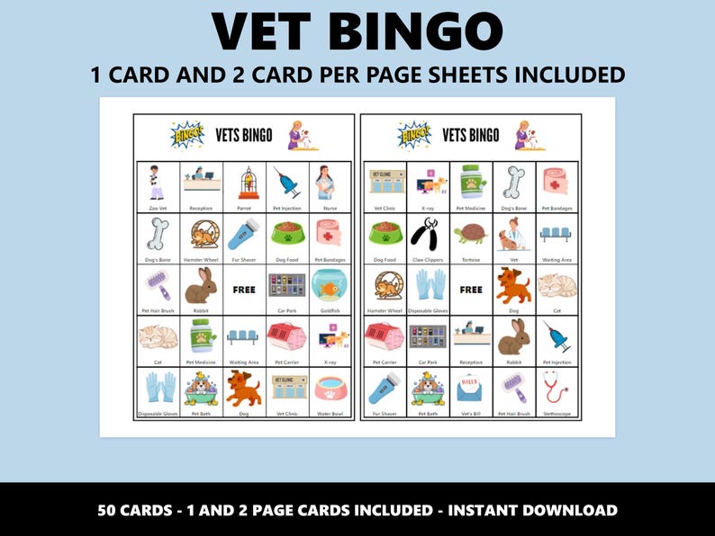 Vet Bingo: Fun 50 Card Veterinary Themed Bingo Game (Instant Download) image 2