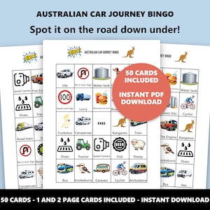 Bingo de viaje en coche por Australia: Juego de bingo para viajes por carretera en familia (Descarga instantánea) imagen 1
