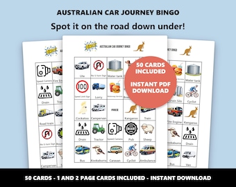 Bingo del viaggio in auto in Australia: gioco del bingo per tutta la famiglia durante i viaggi in auto (download immediato)