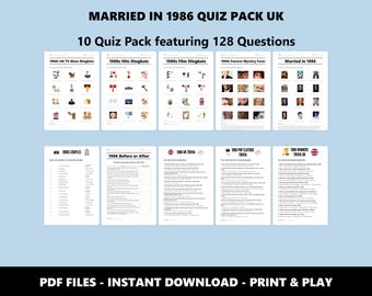 Married in 1986 Quiz Pack UK: 40th Anniversary Trivia Bundle (Instant PDF Download)